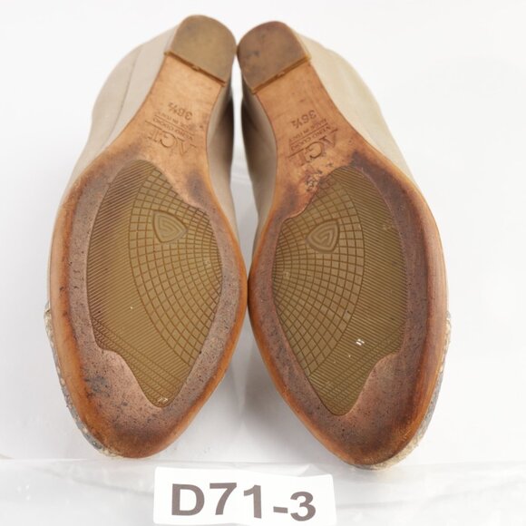 AGL Womens Pumps Size 36.5 6.5 Metalic Tan Python Cap Toe Low Wedge Dress Shoes - Picture 8 of 13